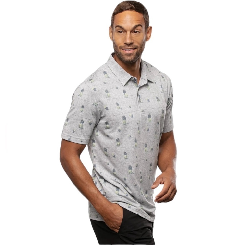 TRAVIS MATHEWS Havana Nights Grey Pineapple Short Sleeve Polo Shirt Men's XL